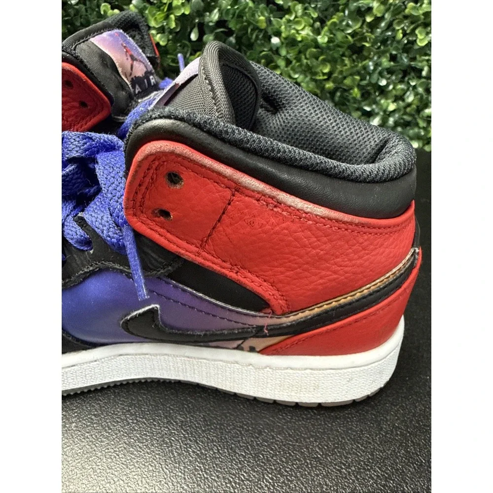 Nike Air Jordan 1 Mid Boys Size 4Y Blue Black Athletic Leather Shoes Sneakers